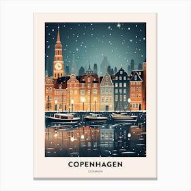 Winter Night  Travel Poster Copenhagen Denmark 4 Canvas Print