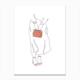 One Line Drawing Of A Woman Holding A Purse Canvas Print