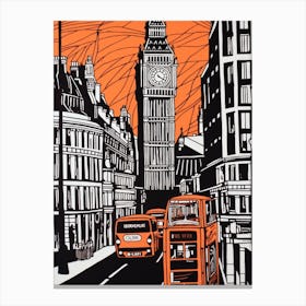 London England Linocut Illustration Style 1 Canvas Print