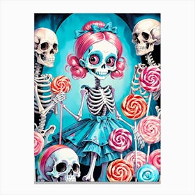 Cute Skeleton Candy Halloween Painting (15) Canvas Print