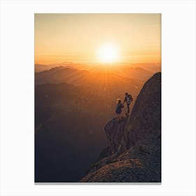 Couple On Top Of Mountain At Sunset Canvas Print