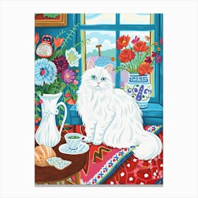 Tea Time With A Angora Cat 8 Canvas Print