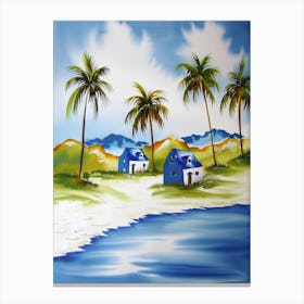 Beach House With Palm Trees Canvas Print