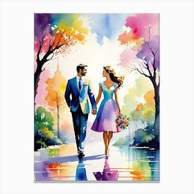 Couple Walking In The Park Canvas Print