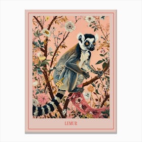 Floral Animal Painting Lemur 1 Poster Canvas Print