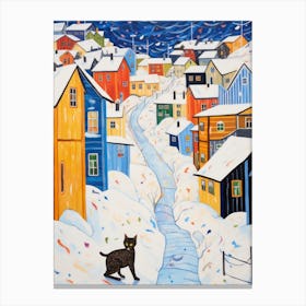 Cat In The Streets Of Troms   Norway With Snow 2 Canvas Print