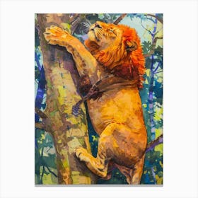 Masai Lion Climbing A Tree Fauvist Painting 3 Canvas Print