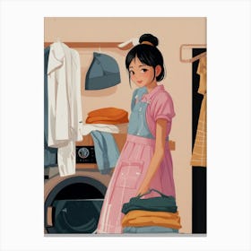 Asian Girl In The Laundry Room 1 Canvas Print