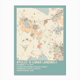 Apollo 12 Lunar Landing Site Vintage Moon Map Canvas Print