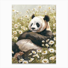 Giant Panda Resting In A Field Of Daisies Storybook Illustration 7 Canvas Print
