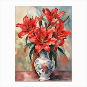 Red Lilies in a Vase Canvas Print