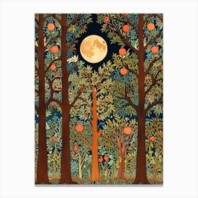 William Morris Style Moonlight In The Forest  Canvas Print