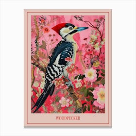 Floral Animal Painting Woodpecker 2 Poster Canvas Print