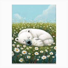 Polar Bear Resting In A Field Of Daisies Storybook Illustration 2 Canvas Print
