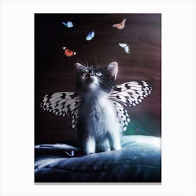 Cute Butterfly Kitten on a pillow Canvas Print