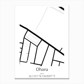 Oharu,Japan Minimalist Map Canvas Print