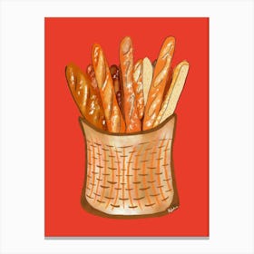 Baguette Bread Basket Redbg Canvas Print