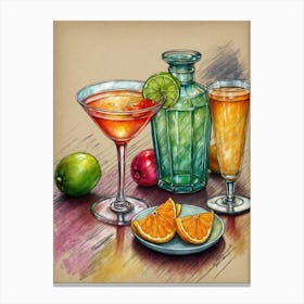 Watercolor Cocktail Painting Canvas Print