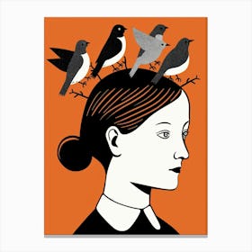 Woman With Birds On Her Head Canvas Print