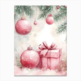 Pink Christmas Ornaments 3 Canvas Print