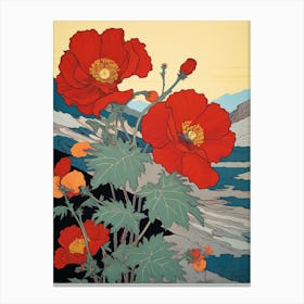 Poppies Mountain Landscape Canvas Print
