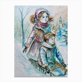 Winter Magic On A Sled Canvas Print