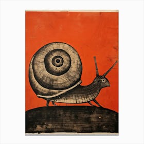 Snail, Woodblock Animal Drawing 3 Canvas Print