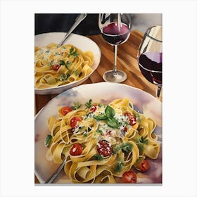 Pasta And Wine Dinner Canvas Print