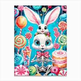 Cute Skeleton Rabbit With Candies Painting (7) Canvas Print