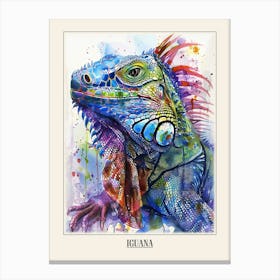 Iguana Colourful Watercolour 3 Poster Canvas Print