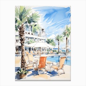 The Ritz Carlton Bacara, Santa Barbara   Santa Barbara, California   Resort Storybook Illustration 1 Canvas Print
