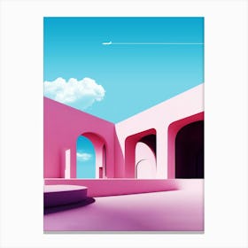 Pink Building — Minimalistic travel posters, Boho travel art, aesthetic poster Canvas Print