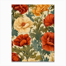 Vintage Poppy Flower Pattern 1 Canvas Print