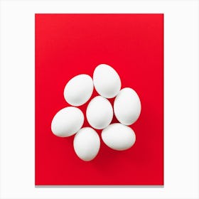 White Eggs On Red Background Canvas Print