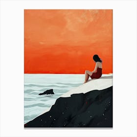 Girl Sitting On A Rock, Italy Canvas Print