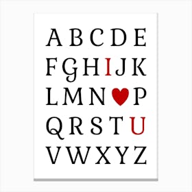 I Love You Alphabet Typography Romantic Canvas Print