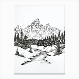 Grand Teton Usa Line Drawing 4 Canvas Print