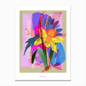 Daffodil 4 Neon Flower Collage Poster Canvas Print