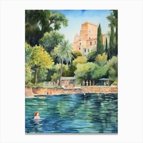 Swimming In Corfu Greece Watercolour Canvas Print