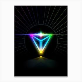 Neon Geometric Glyph in Candy Blue and Pink with Rainbow Sparkle on Black n.0009 Canvas Print