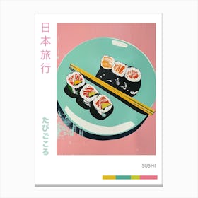 Sushi Blue & Pink Pastel Silk Screen Style Poster Canvas Print