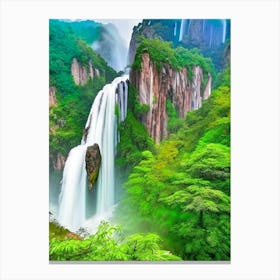 Huangshan Waterfall, China Majestic, Beautiful & Classic (1) Canvas Print