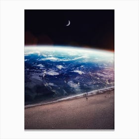 Space Beach Walk And Crescent Moon Canvas Print