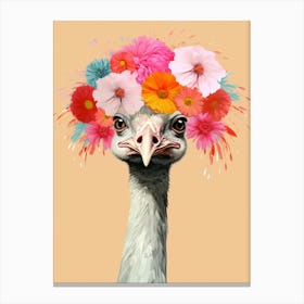 Bird With A Flower Crown Ostrich Canvas Print