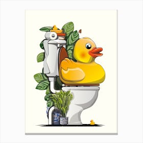 Rubber Duck On The Toilet Canvas Print