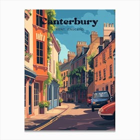 Canterbury England Street Digital Travel Illustration Canvas Print