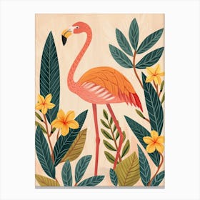 Chilean Flamingo Frangipani Minimalist Illustration 1 Canvas Print
