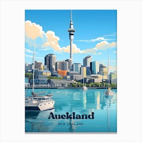 Auckland New Zealand Vibrant City Skyline Illustration Art 1 Canvas Print