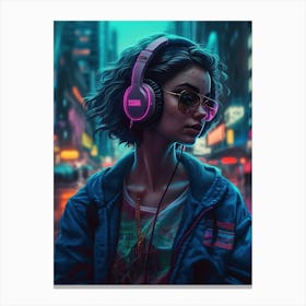 Girl With Headphones 5 Canvas Print