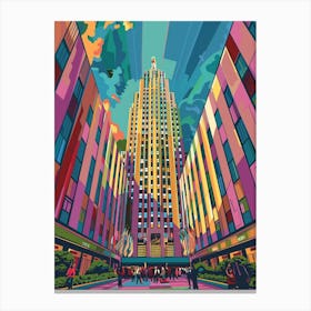 Rockefeller Center New York Colourful Silkscreen Illustration 1 Canvas Print